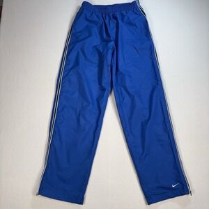 Nike Lined Track Pants Men's S Blue Ankle Zip Drawstring Swoosh Spellout Y2K 90s